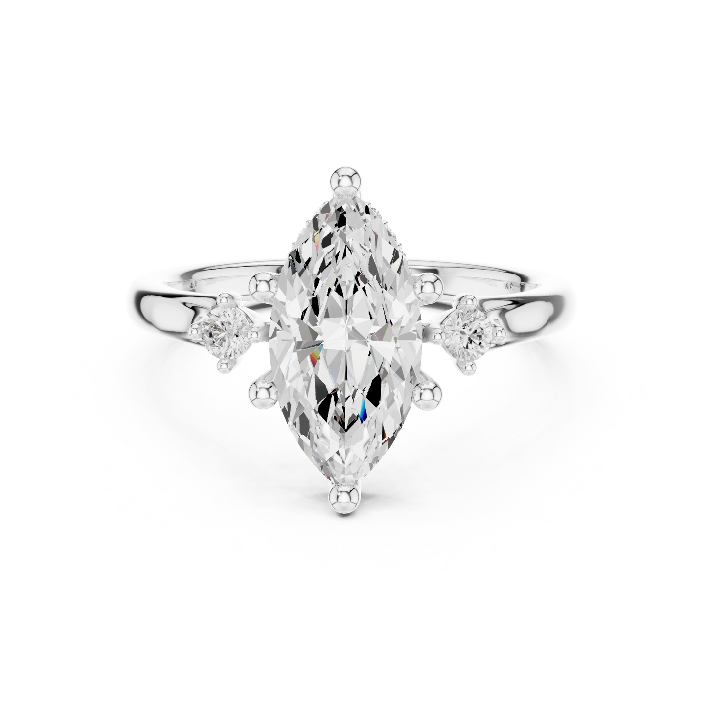 2.17ctw Marquise Cut Three-Stone Ring with Hidden Halo | Yellow Gold