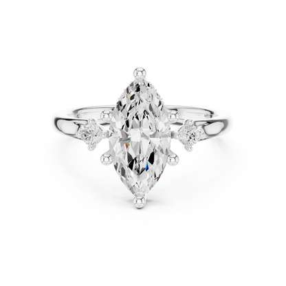 2.17ctw Marquise Cut Three-Stone Ring with Hidden Halo | Yellow Gold