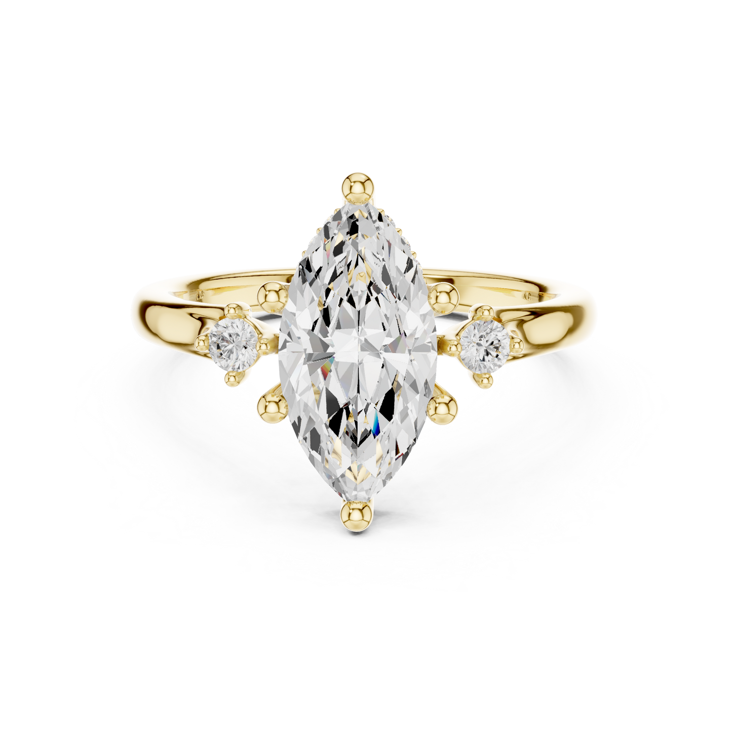 2.17ctw Marquise Cut Three-Stone Ring with Hidden Halo | Yellow Gold