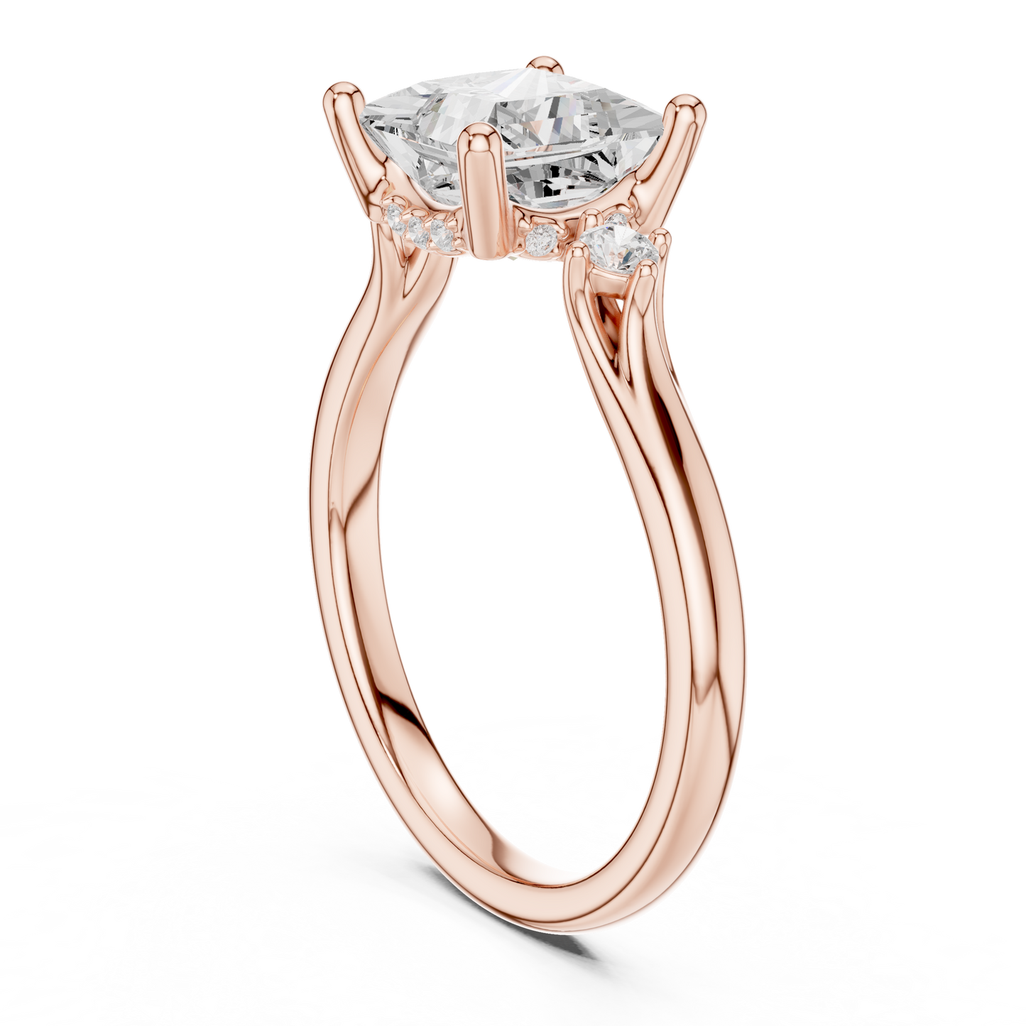 2.16ctw Princess Cut Three-Stone Ring with Hidden Halo | Yellow Gold