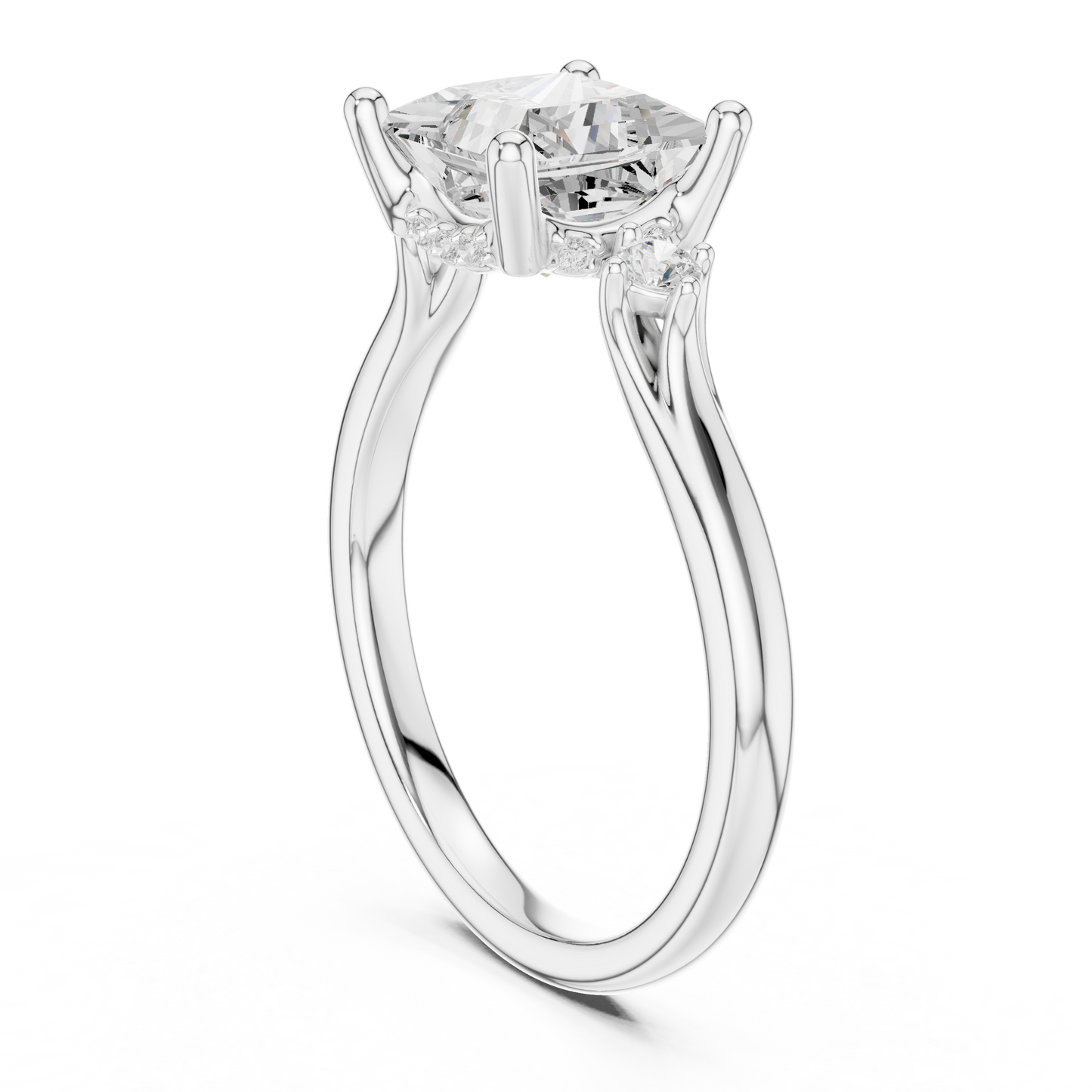 2.16ctw Princess Cut Three-Stone Ring with Hidden Halo | Yellow Gold