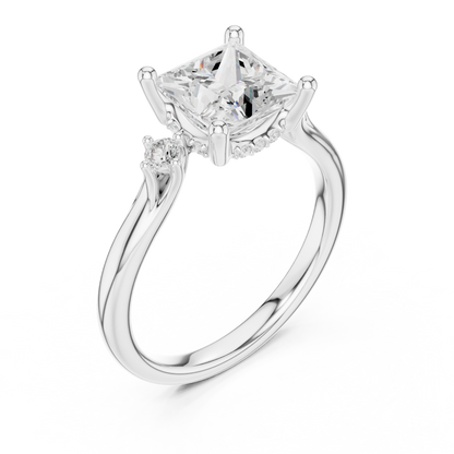 2.16ctw Princess Cut Three-Stone Ring with Hidden Halo | Yellow Gold