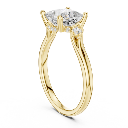 2.16ctw Princess Cut Three-Stone Ring with Hidden Halo | Yellow Gold