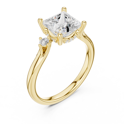 2.16ctw Princess Cut Three-Stone Ring with Hidden Halo | Yellow Gold