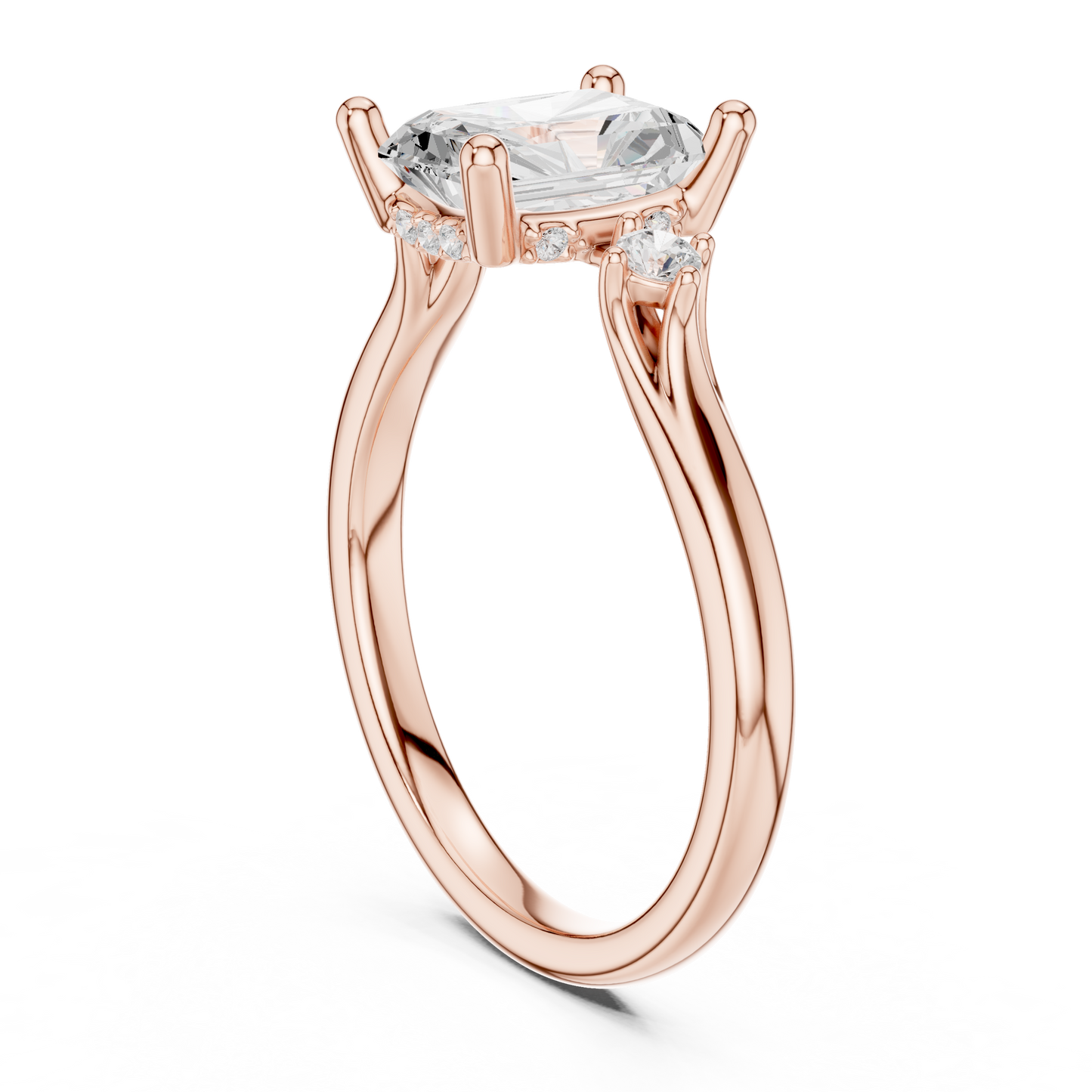 2.16ctw Radiant Cut Three-Stone Ring with Hidden Halo | Yellow Gold