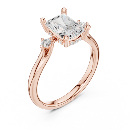 2.16ctw Radiant Cut Three-Stone Ring with Hidden Halo | Yellow Gold