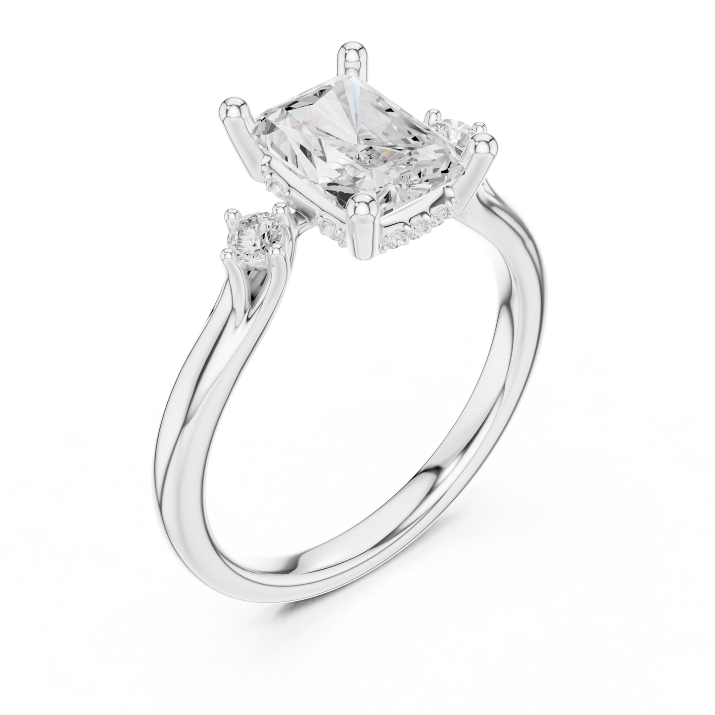 2.16ctw Radiant Cut Three-Stone Ring with Hidden Halo | Yellow Gold