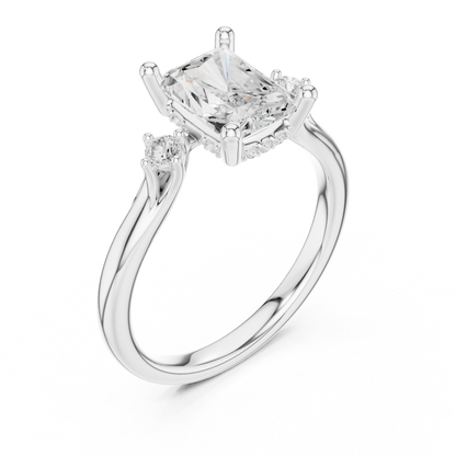 2.16ctw Radiant Cut Three-Stone Ring with Hidden Halo | Yellow Gold