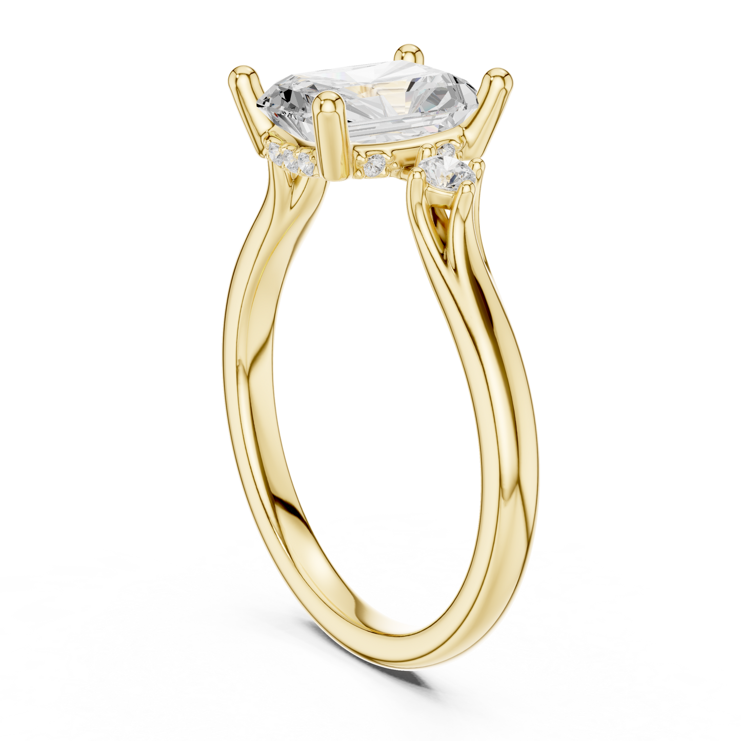 2.16ctw Radiant Cut Three-Stone Ring with Hidden Halo | Yellow Gold