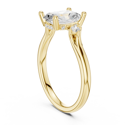 2.16ctw Radiant Cut Three-Stone Ring with Hidden Halo | Yellow Gold