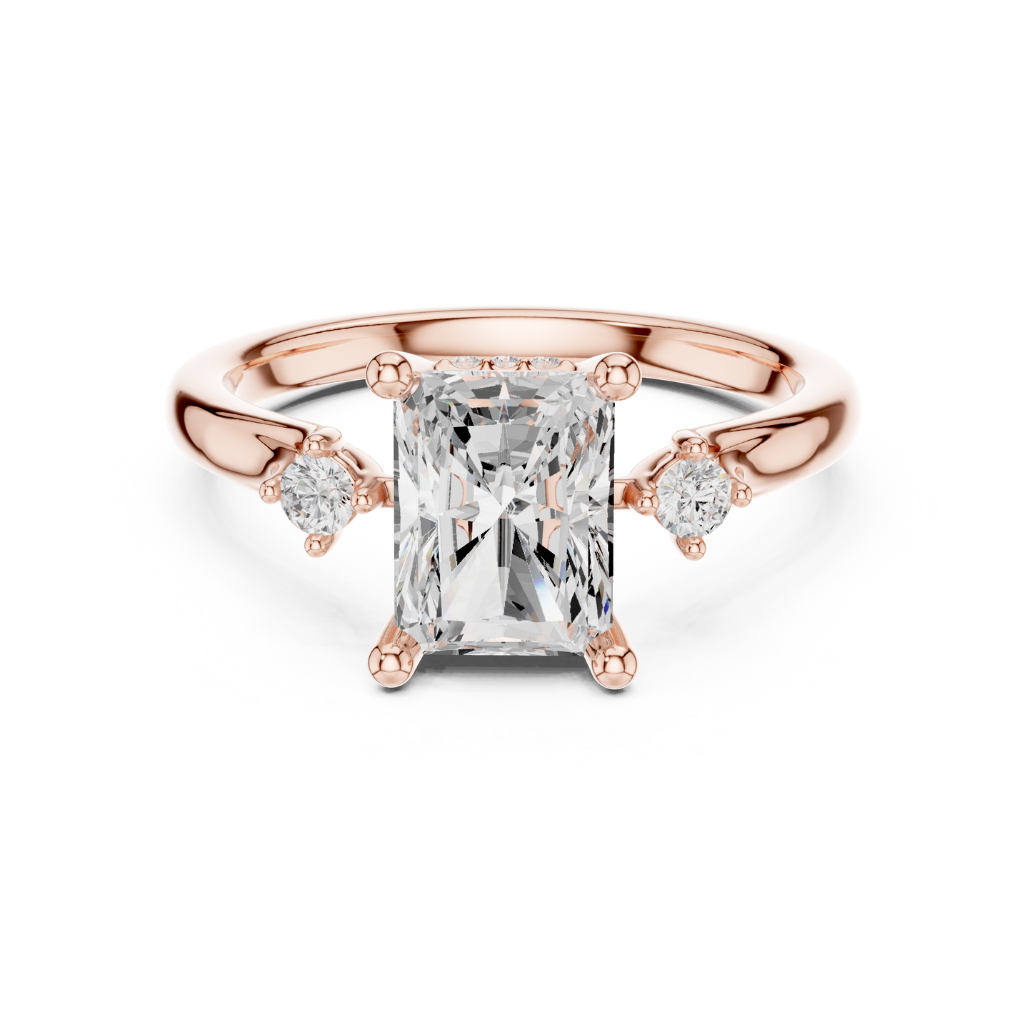 2.16ctw Radiant Cut Three-Stone Ring with Hidden Halo | Yellow Gold