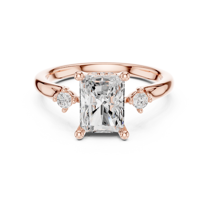 2.16ctw Radiant Cut Three-Stone Ring with Hidden Halo | Yellow Gold