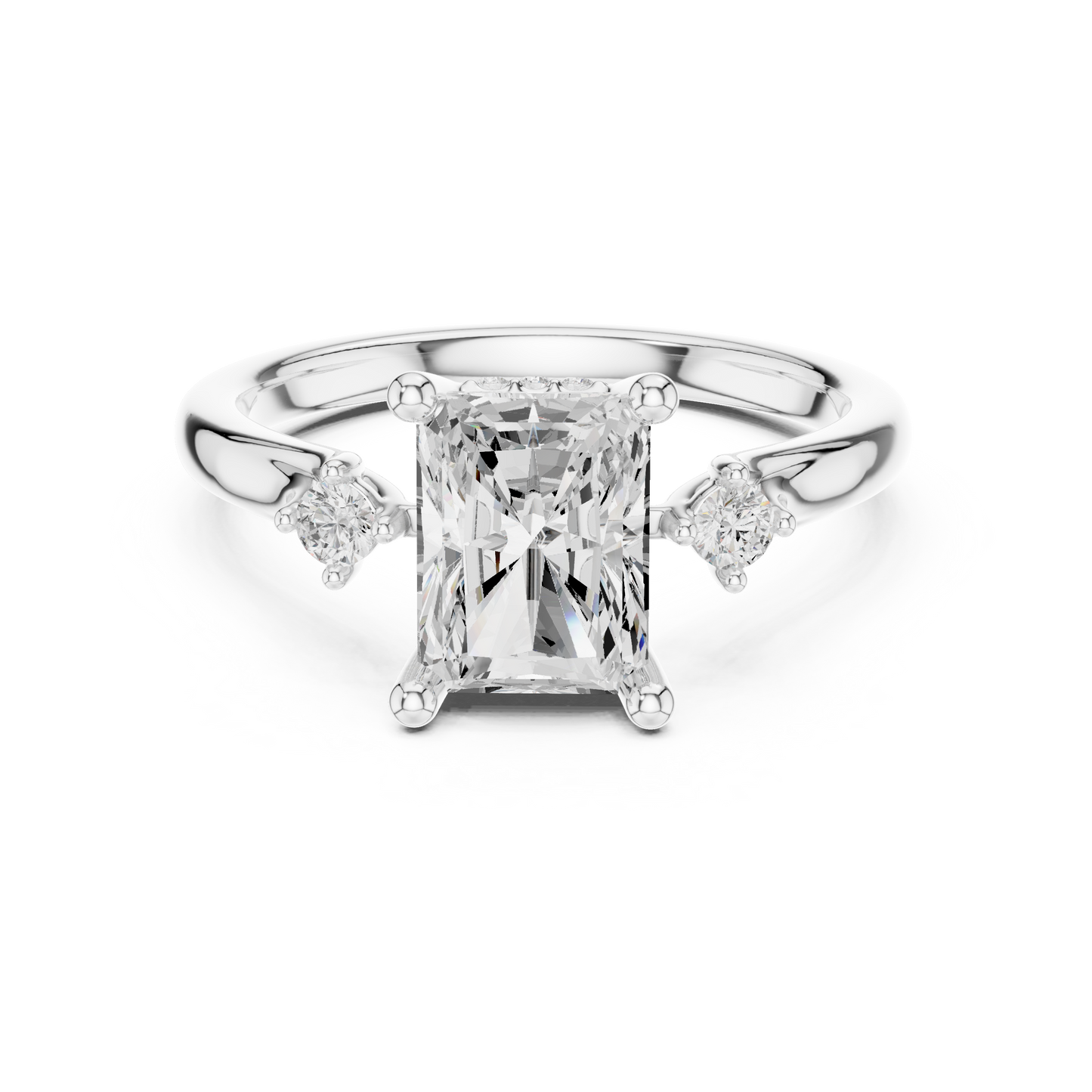 2.16ctw Radiant Cut Three-Stone Ring with Hidden Halo | Yellow Gold