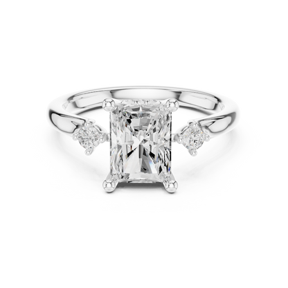 2.16ctw Radiant Cut Three-Stone Ring with Hidden Halo | Yellow Gold
