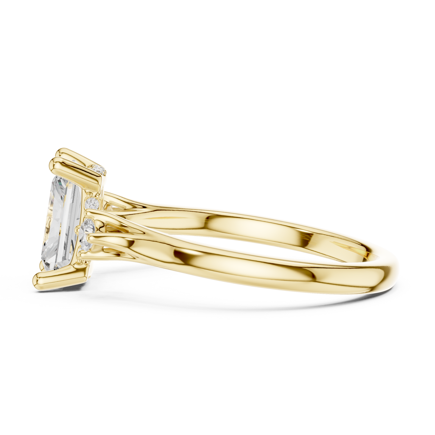 2.16ctw Radiant Cut Three-Stone Ring with Hidden Halo | Yellow Gold