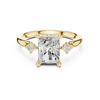 2.16ctw Radiant Cut Three-Stone Ring with Hidden Halo | Yellow Gold