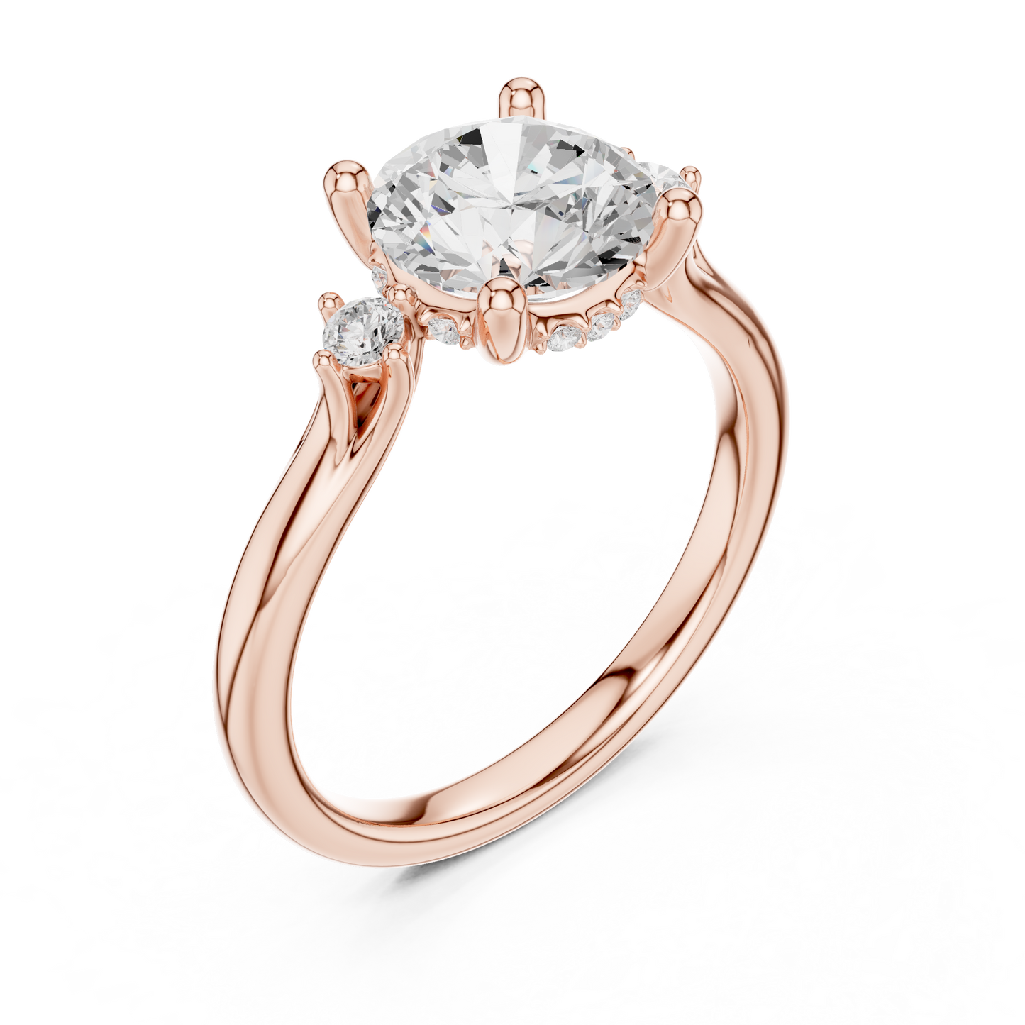 2.16ctw Round Cut Three-Stone Ring with Hidden Halo | Yellow Gold