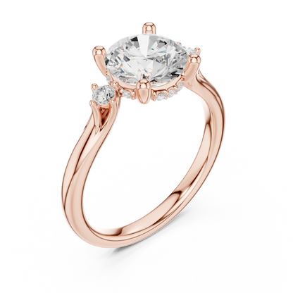 2.16ctw Round Cut Three-Stone Ring with Hidden Halo | Yellow Gold