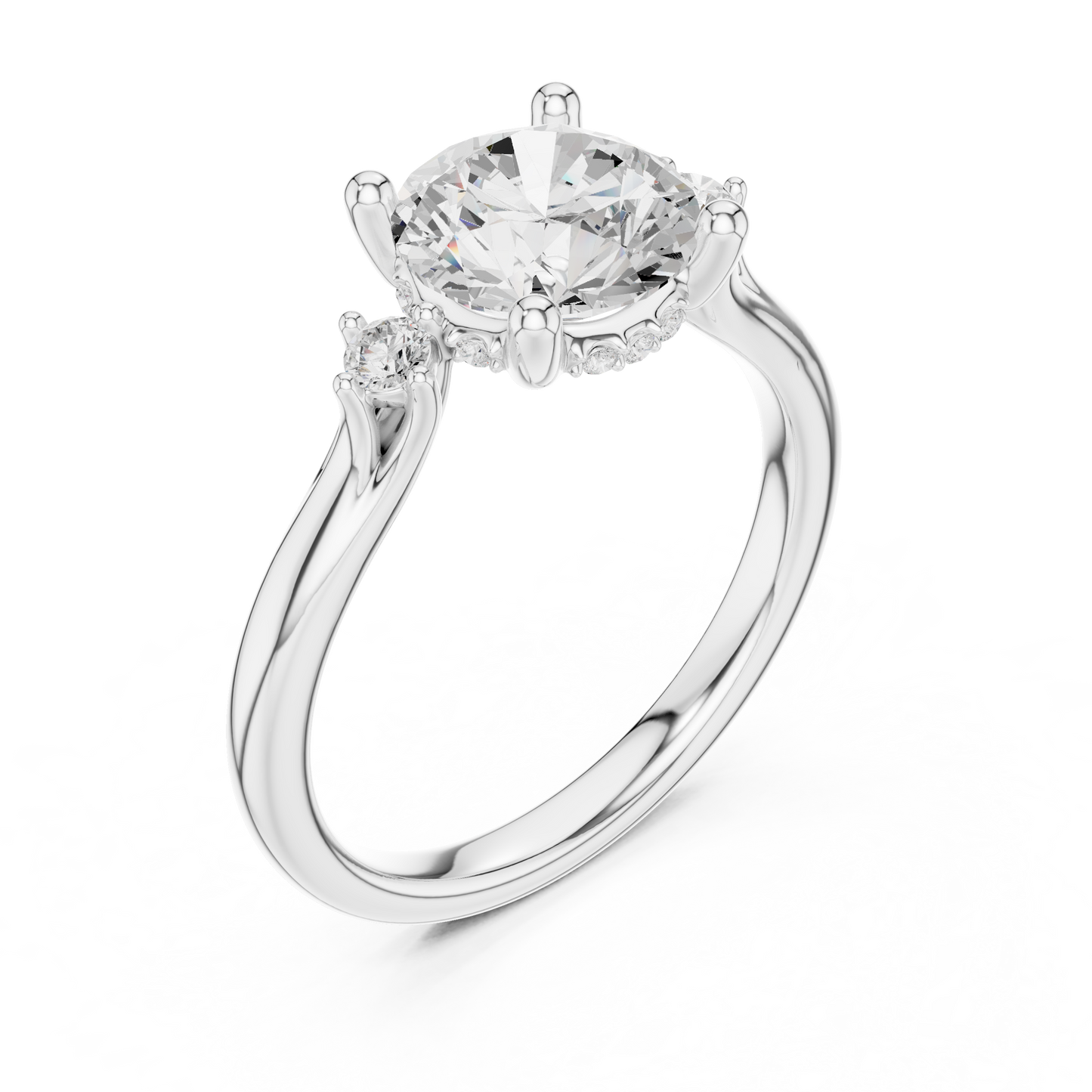 2.16ctw Round Cut Three-Stone Ring with Hidden Halo | Yellow Gold