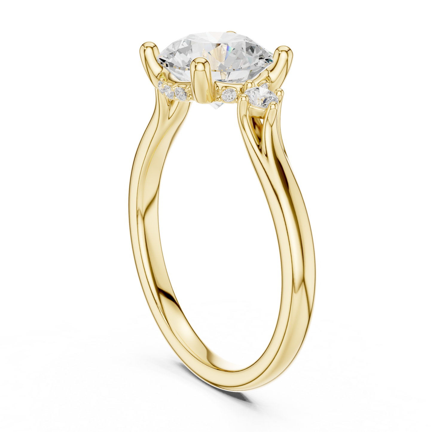 2.16ctw Round Cut Three-Stone Ring with Hidden Halo | Yellow Gold
