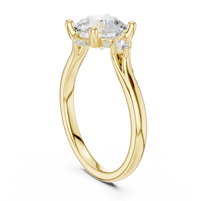 2.16ctw Round Cut Three-Stone Ring with Hidden Halo | Yellow Gold