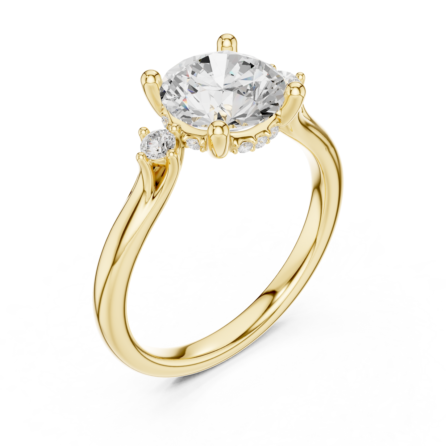2.16ctw Round Cut Three-Stone Ring with Hidden Halo | Yellow Gold
