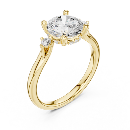 2.16ctw Round Cut Three-Stone Ring with Hidden Halo | Yellow Gold