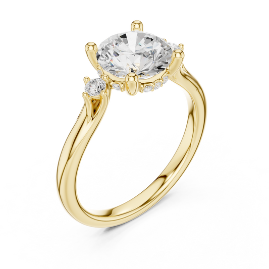 2.16ctw Round Cut Three-Stone Ring with Hidden Halo | Yellow Gold