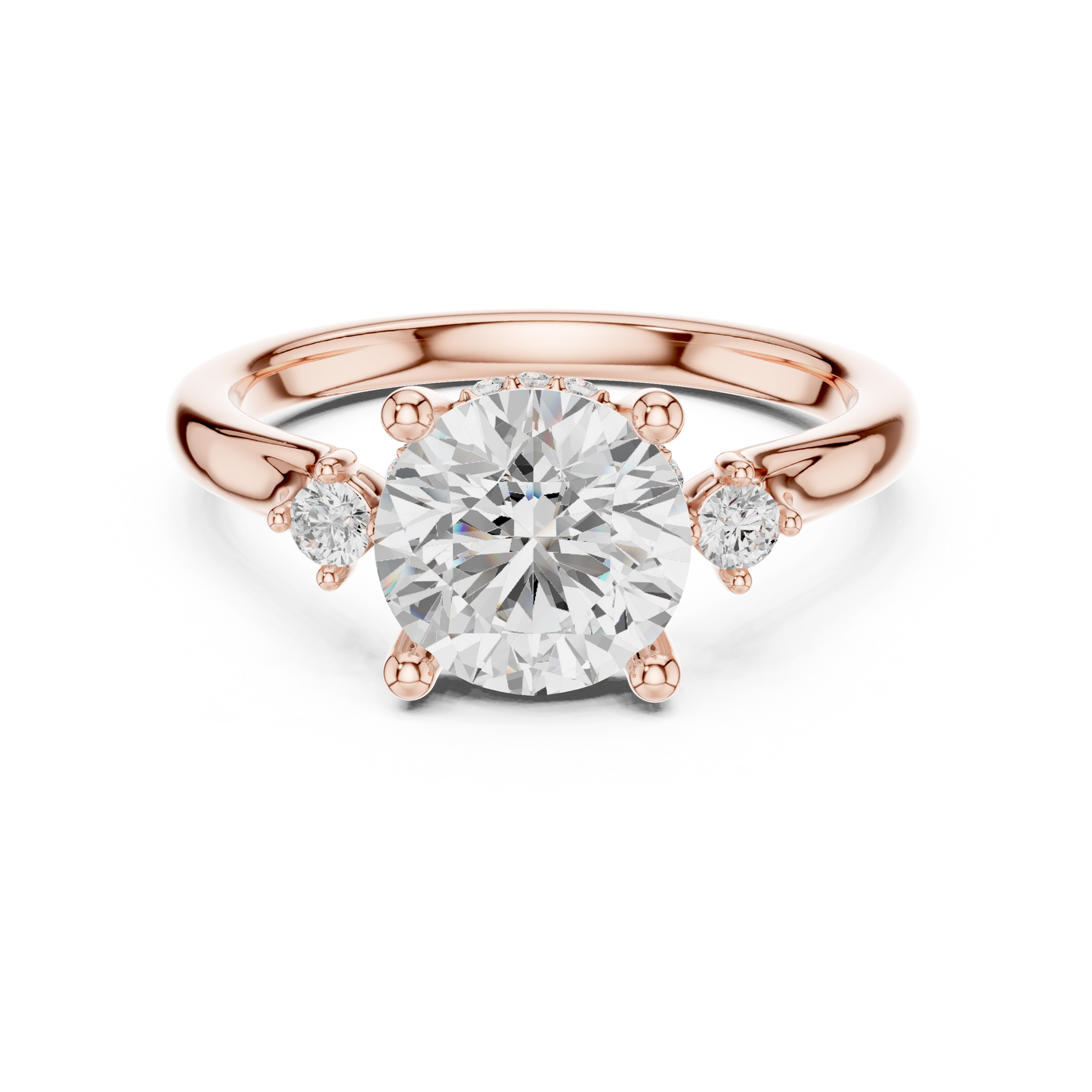 2.16ctw Round Cut Three-Stone Ring with Hidden Halo | Yellow Gold