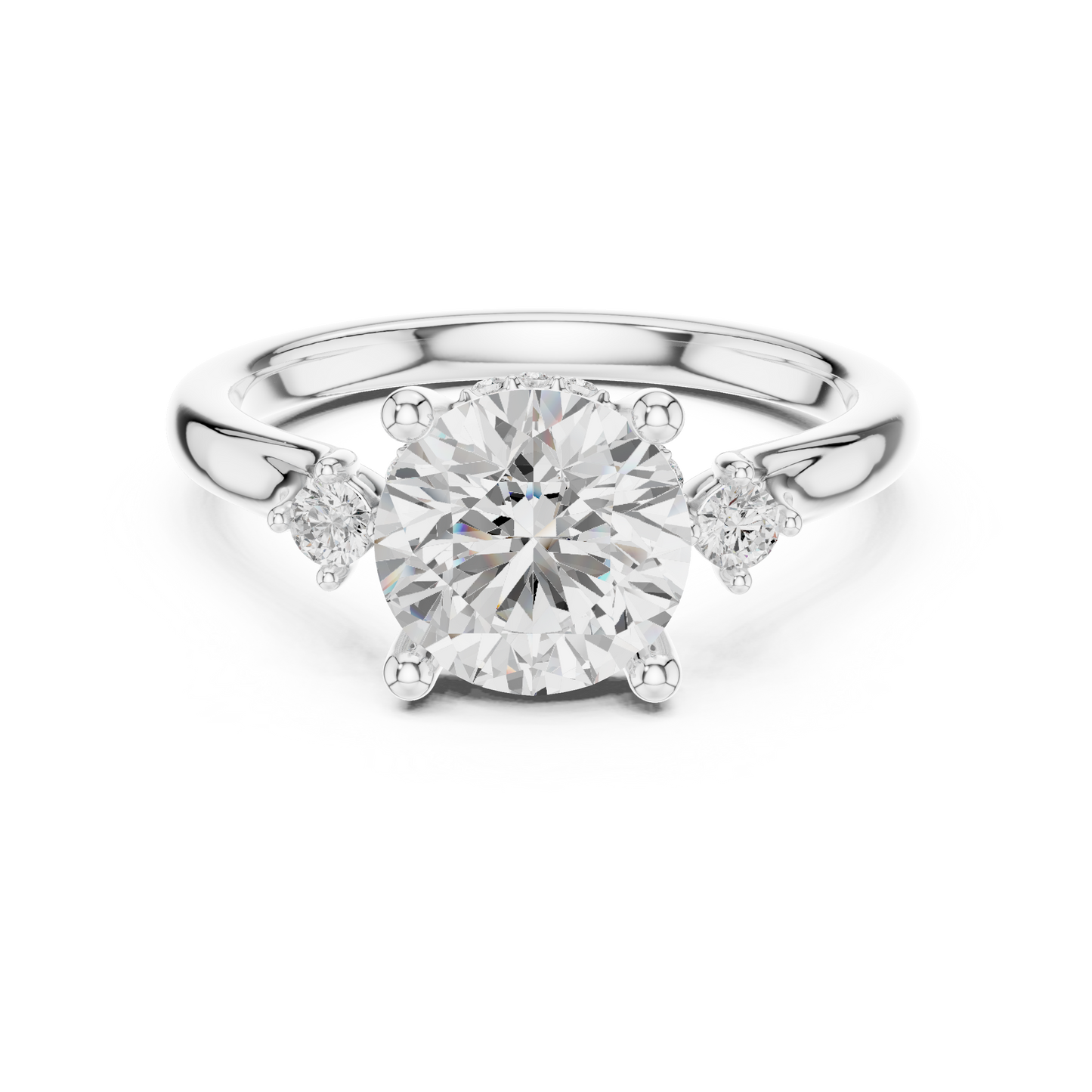 2.16ctw Round Cut Three-Stone Ring with Hidden Halo | Yellow Gold