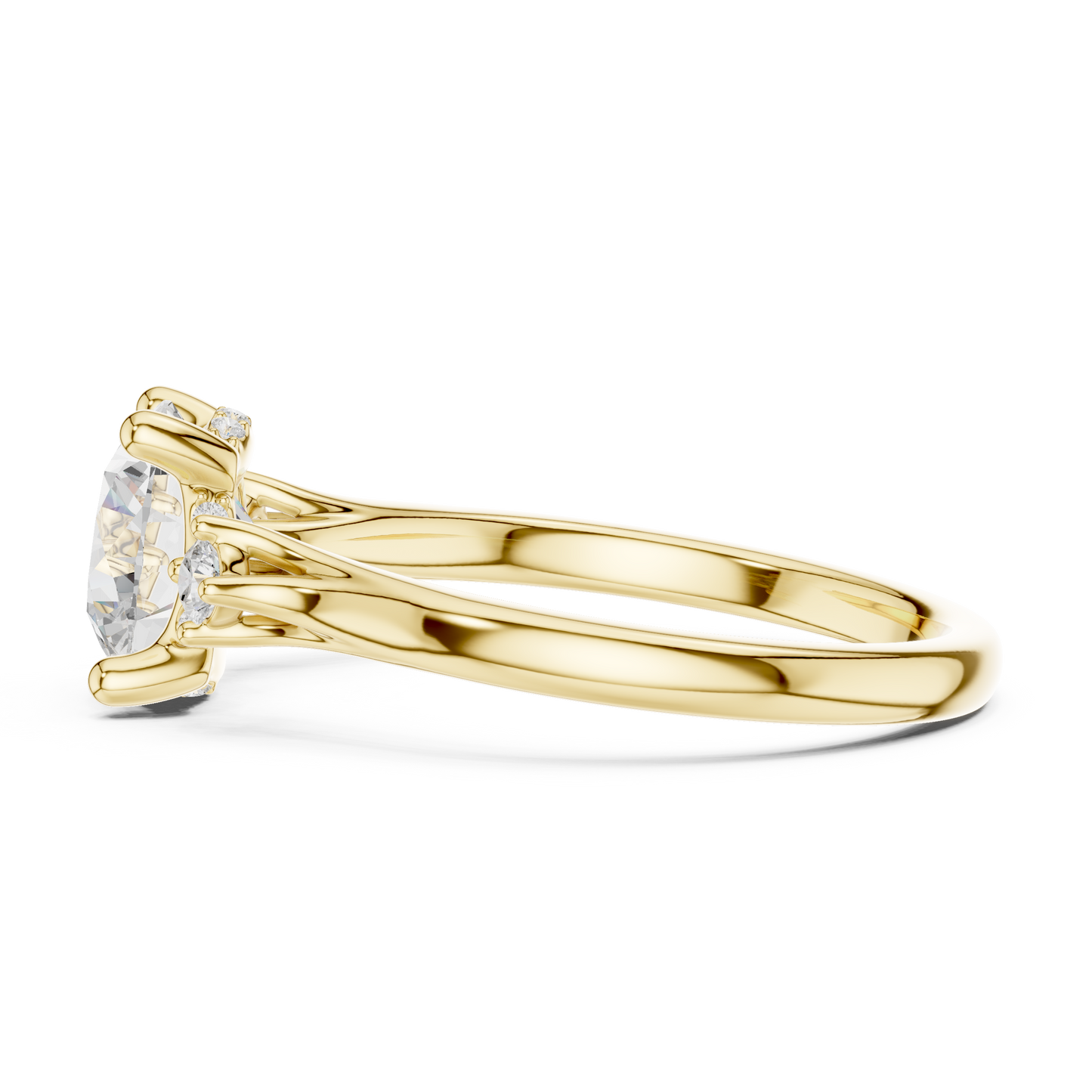 2.16ctw Round Cut Three-Stone Ring with Hidden Halo | Yellow Gold