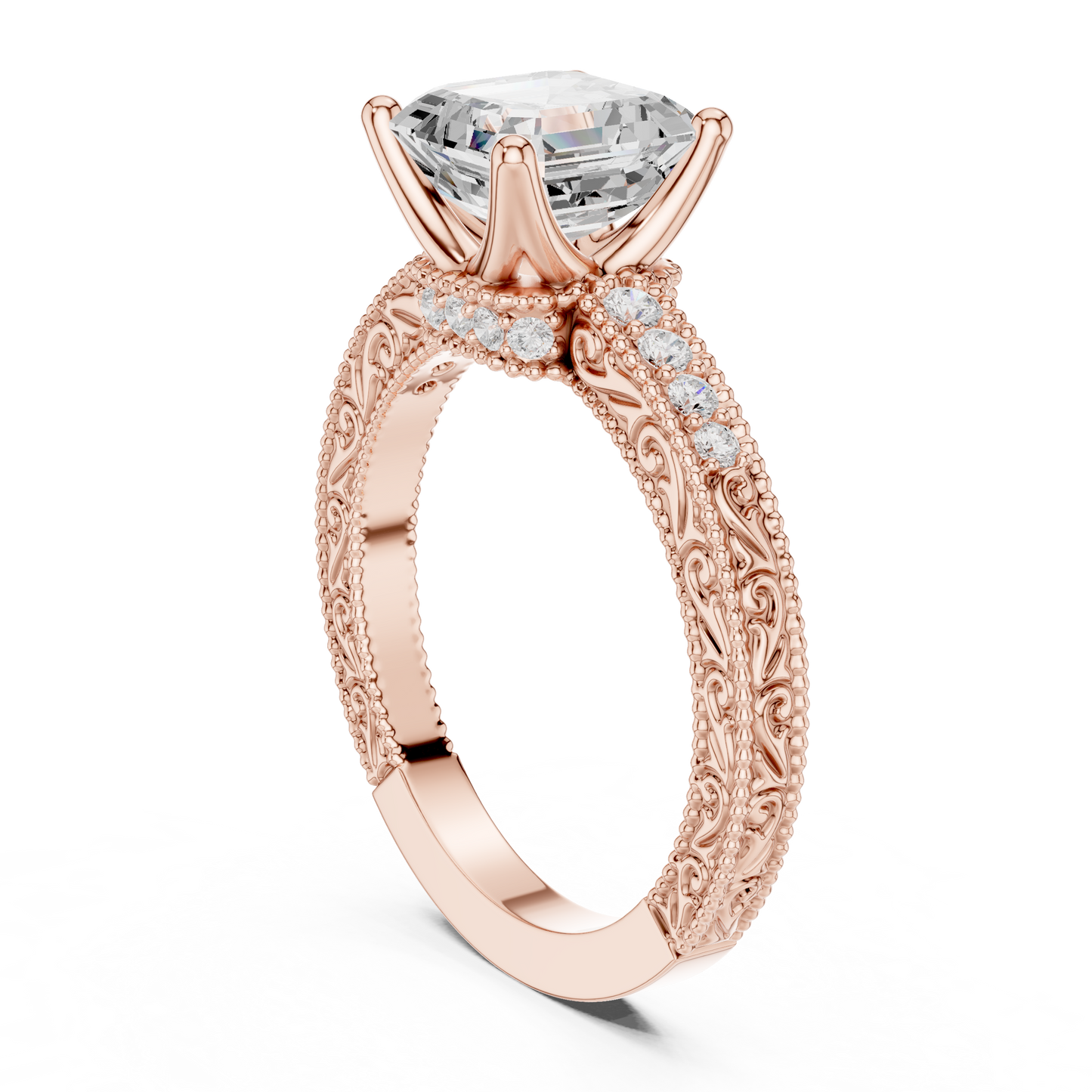 2.19ctw Vintage Asscher Cut Ring with Milgrain Filigree Hidden Halo | Yellow Gold