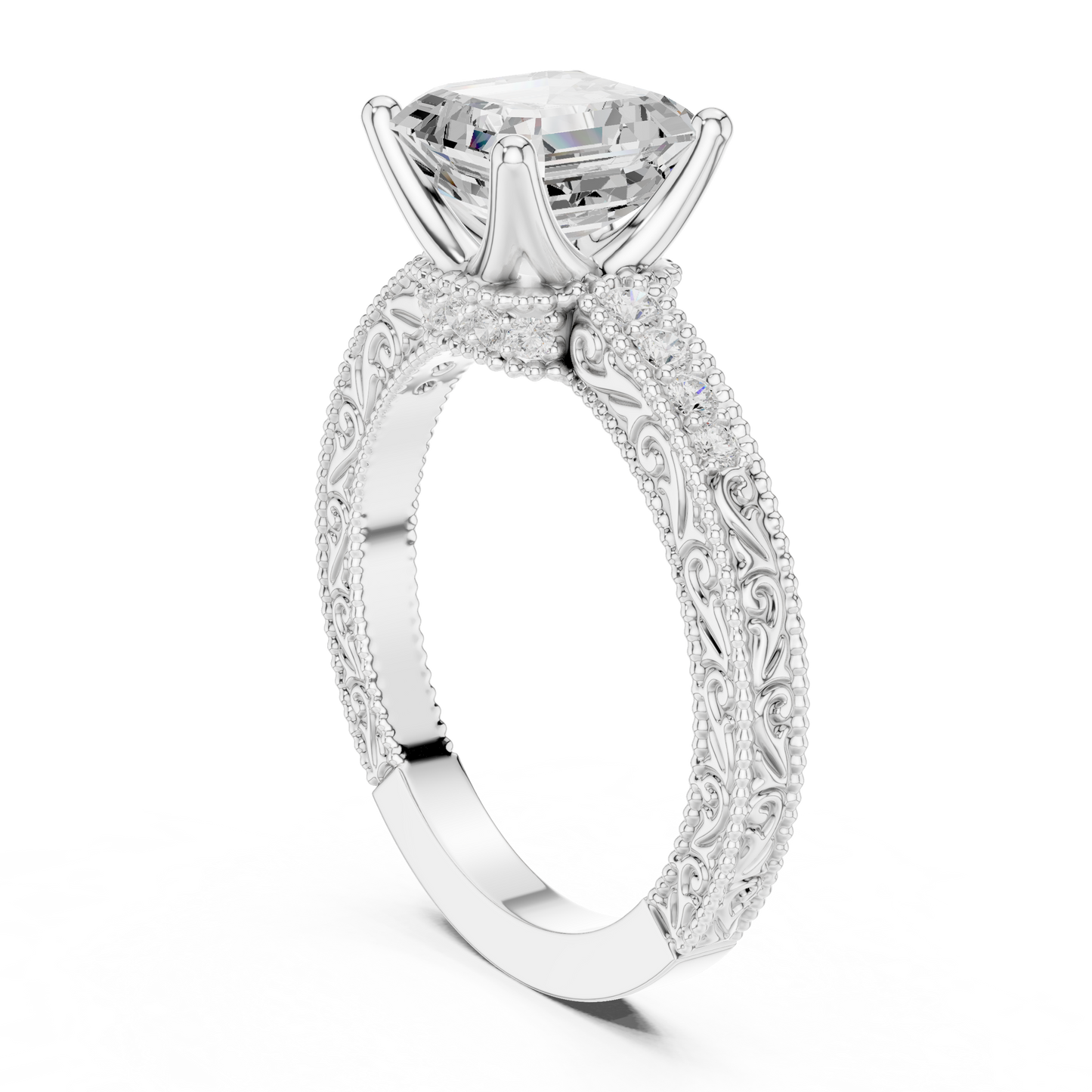 2.19ctw Vintage Asscher Cut Ring with Milgrain Filigree Hidden Halo | Yellow Gold
