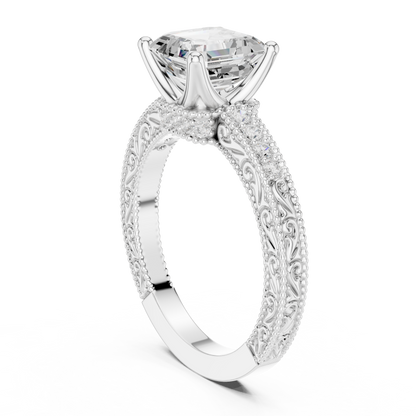 2.19ctw Vintage Asscher Cut Ring with Milgrain Filigree Hidden Halo | Yellow Gold