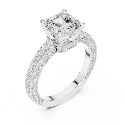 2.19ctw Vintage Asscher Cut Ring with Milgrain Filigree Hidden Halo | Yellow Gold