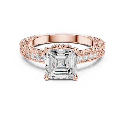 2.19ctw Vintage Asscher Cut Ring with Milgrain Filigree Hidden Halo | Yellow Gold