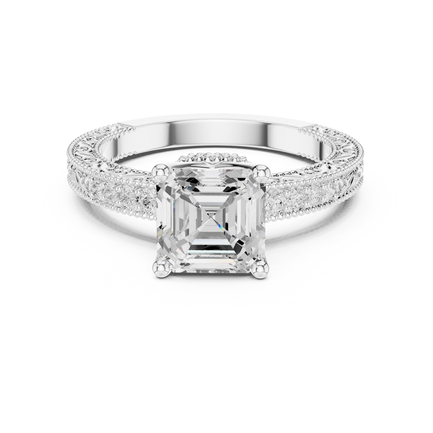 2.19ctw Vintage Asscher Cut Ring with Milgrain Filigree Hidden Halo | Yellow Gold