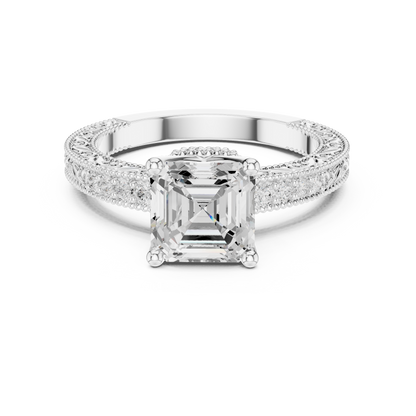 2.19ctw Vintage Asscher Cut Ring with Milgrain Filigree Hidden Halo | Yellow Gold