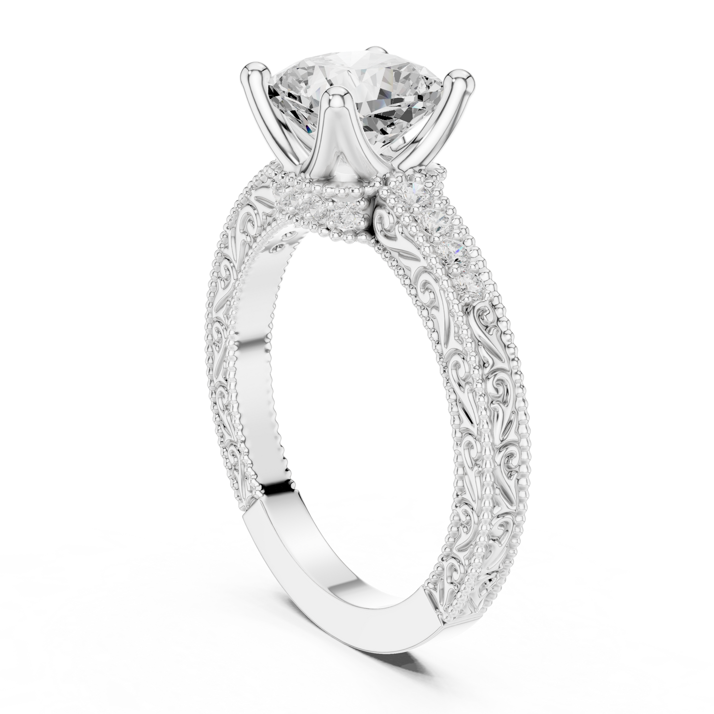 2.19ctw Vintage Cushion Cut Ring with Milgrain Filigree Hidden Halo | Yellow Gold