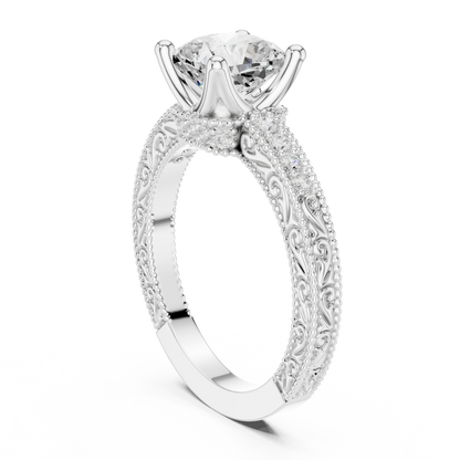 2.19ctw Vintage Cushion Cut Ring with Milgrain Filigree Hidden Halo | Yellow Gold