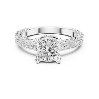 2.19ctw Vintage Cushion Cut Ring with Milgrain Filigree Hidden Halo | Yellow Gold