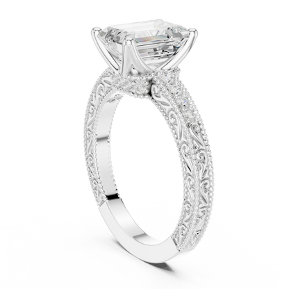 2.21ctw Vintage Emerald Cut Ring with Milgrain Filigree Hidden Halo | Yellow Gold