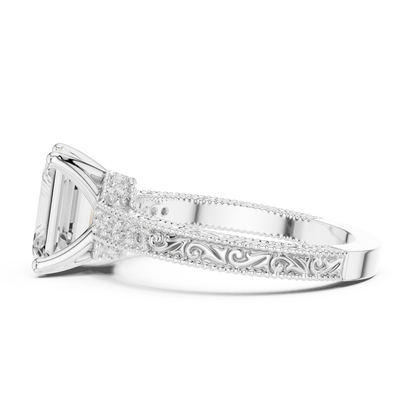 2.21ctw Vintage Emerald Cut Ring with Milgrain Filigree Hidden Halo | Yellow Gold