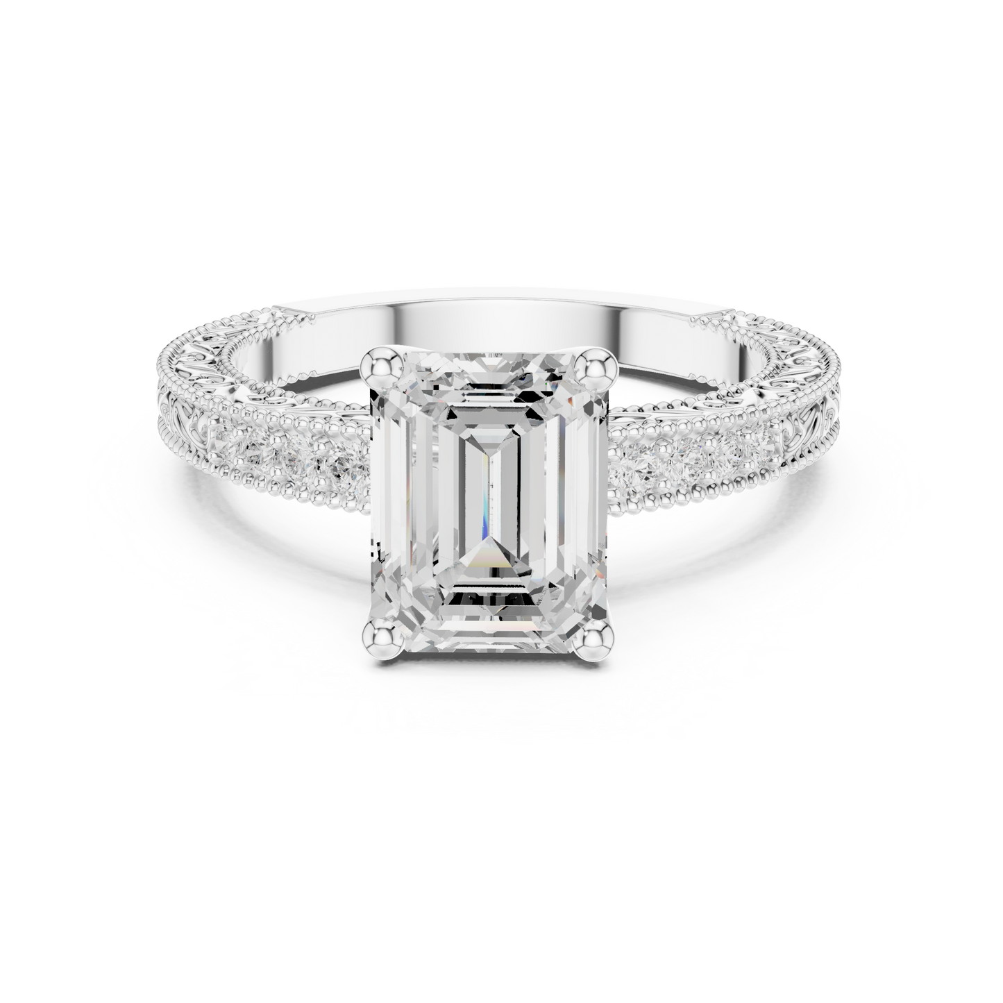 2.21ctw Vintage Emerald Cut Ring with Milgrain Filigree Hidden Halo | Yellow Gold