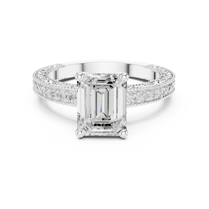2.21ctw Vintage Emerald Cut Ring with Milgrain Filigree Hidden Halo | Yellow Gold