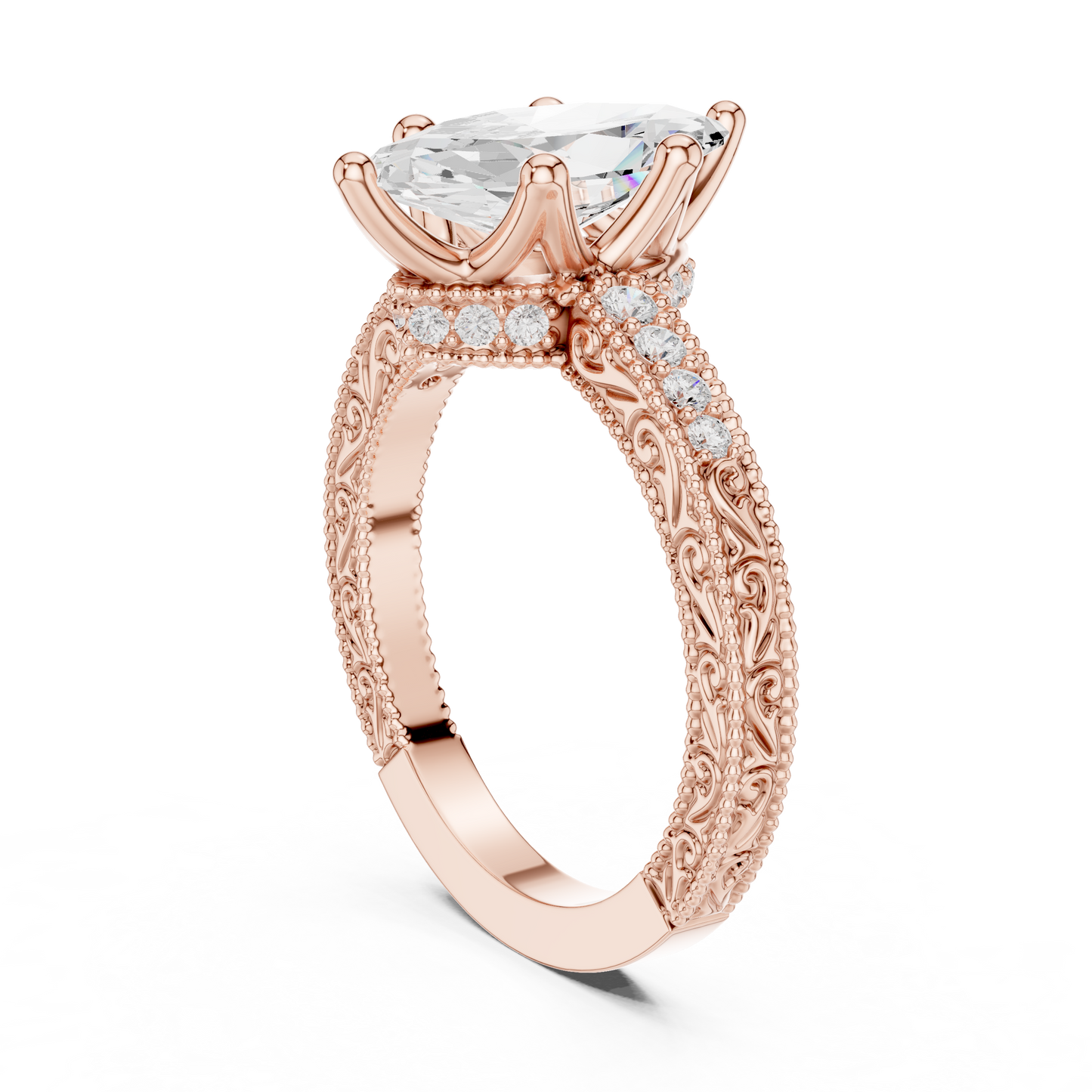 2.22ctw Vintage Marquise Cut Ring with Milgrain Filigree Hidden Halo | Yellow Gold