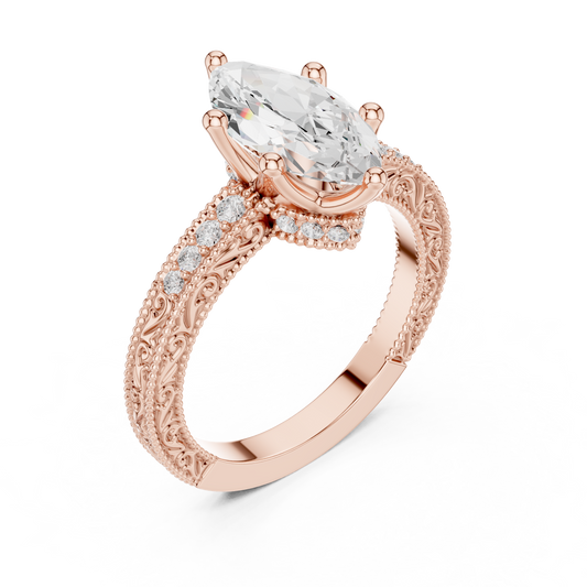 2.22ctw Vintage Marquise Cut Ring with Milgrain Filigree Hidden Halo | Yellow Gold