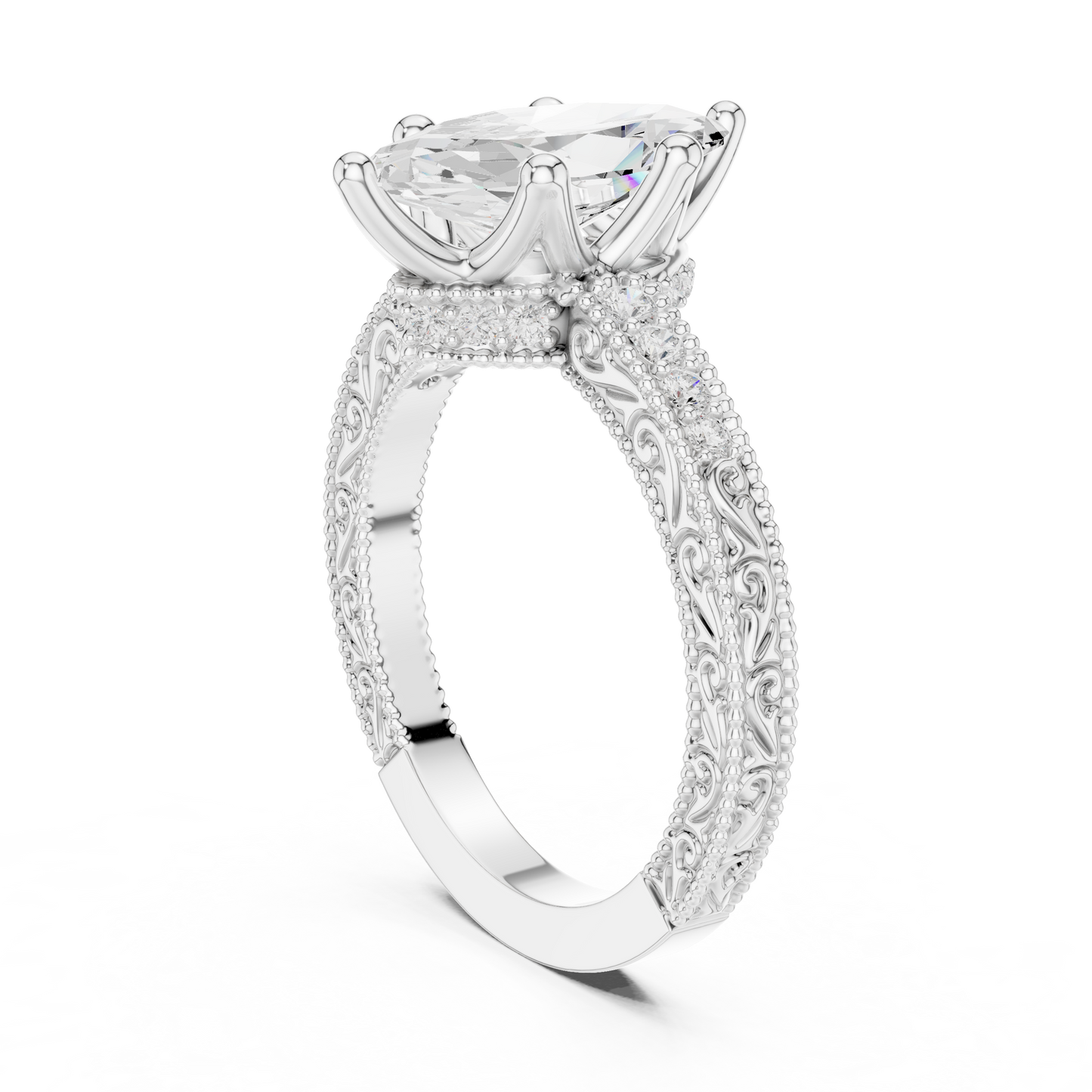 2.22ctw Vintage Marquise Cut Ring with Milgrain Filigree Hidden Halo | Yellow Gold