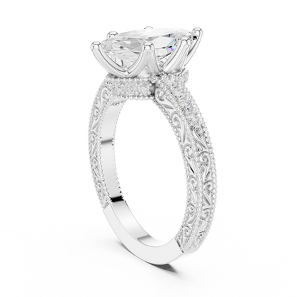 2.22ctw Vintage Marquise Cut Ring with Milgrain Filigree Hidden Halo | Yellow Gold