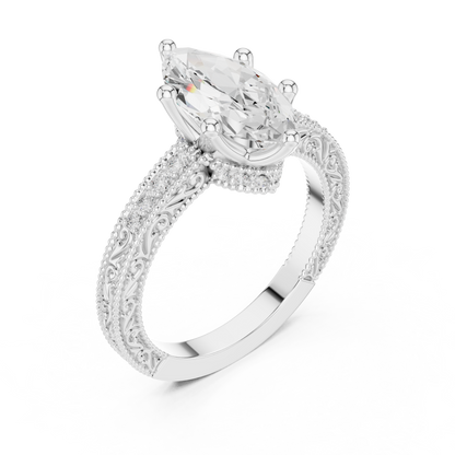 2.22ctw Vintage Marquise Cut Ring with Milgrain Filigree Hidden Halo | Yellow Gold